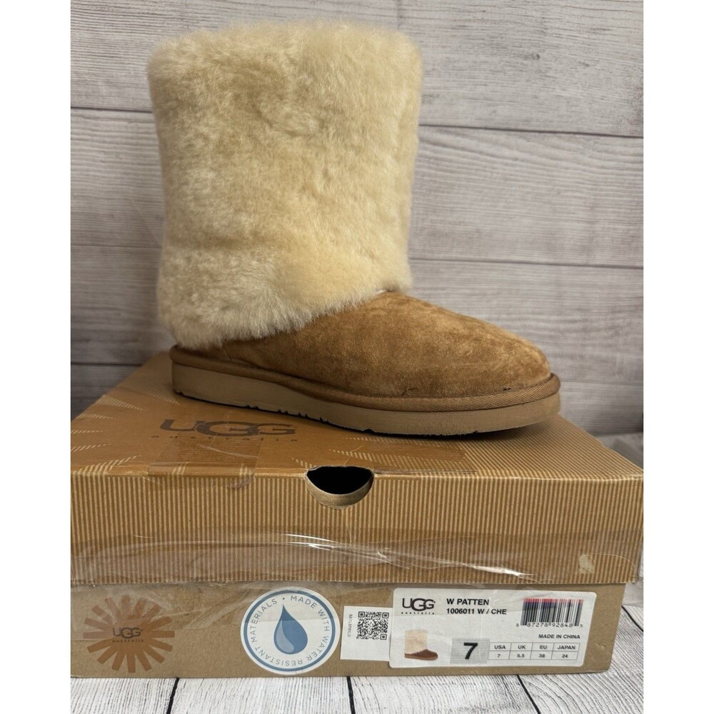 UGG PATTEN CHESTNUT SUEDE SHEEPSKIN CUFF SHORT BOOTS SIZE US 7 WOMEN - Picture 7 of 7